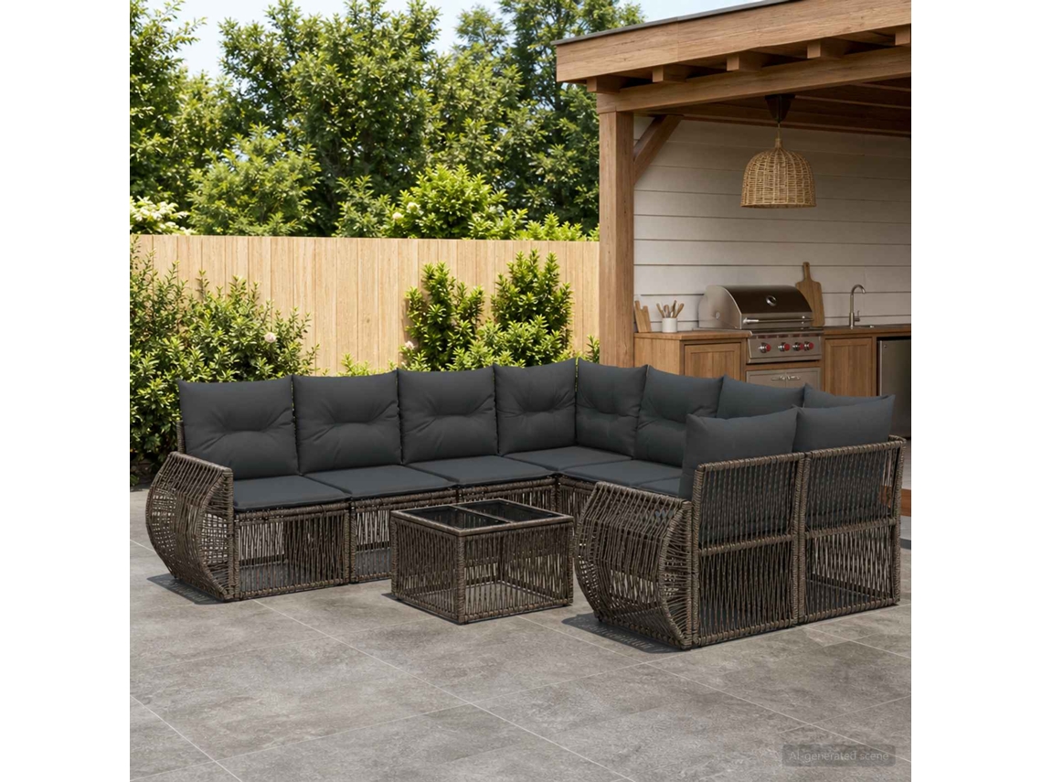 Vidaxl Conjunto De Sofá De Jardim 9 Unid. Cinzento Vime Pe