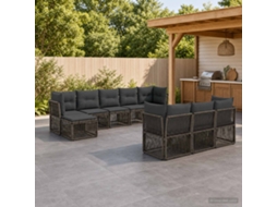 Vidaxl Conjunto De Sofá De Jardim 10 Pcs Cinzento Vime Pe