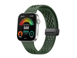 Bracelete Para Huawei Watch Fit 4 Pro / Fit 4 / Fit 3 - Silicone - Fecho Magnético Preto - Estilo Furo Verde Escuro