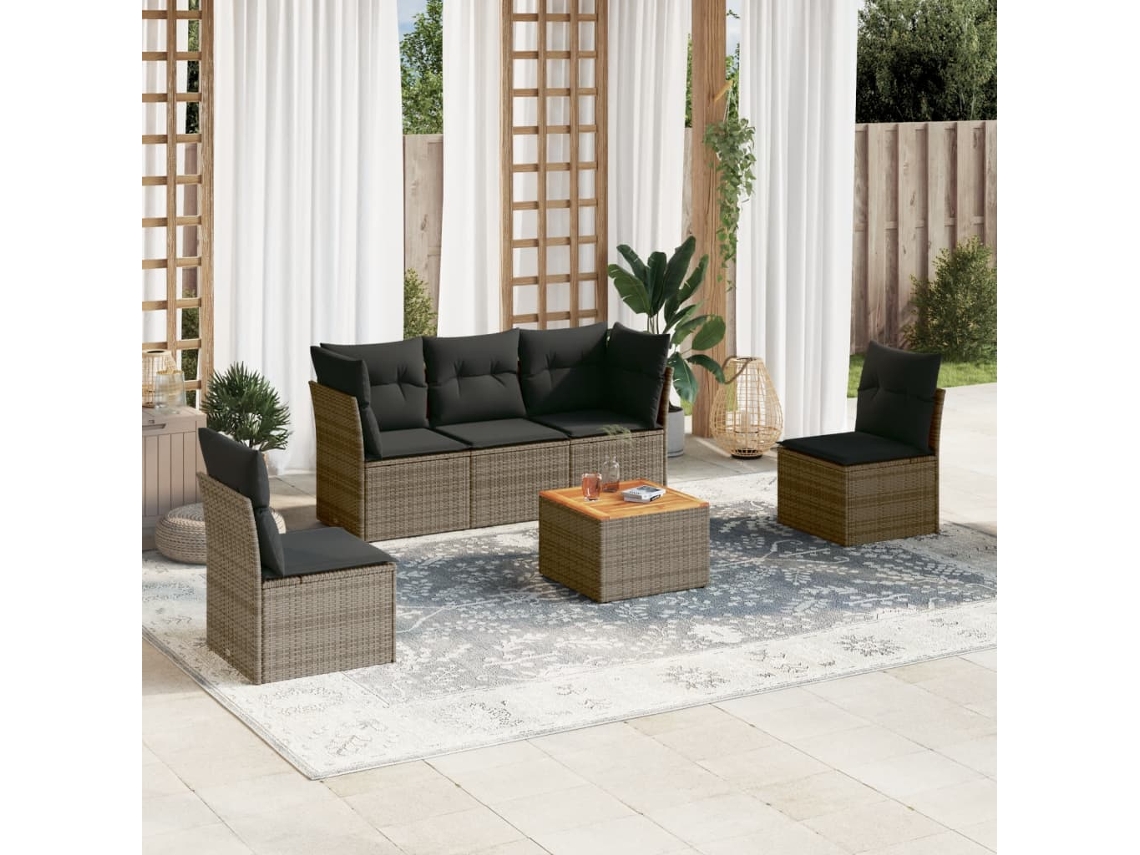 6 Pcs Conjunto Sofás De Jardim Com Almofadões Vime Cinza Dkd Home Decor