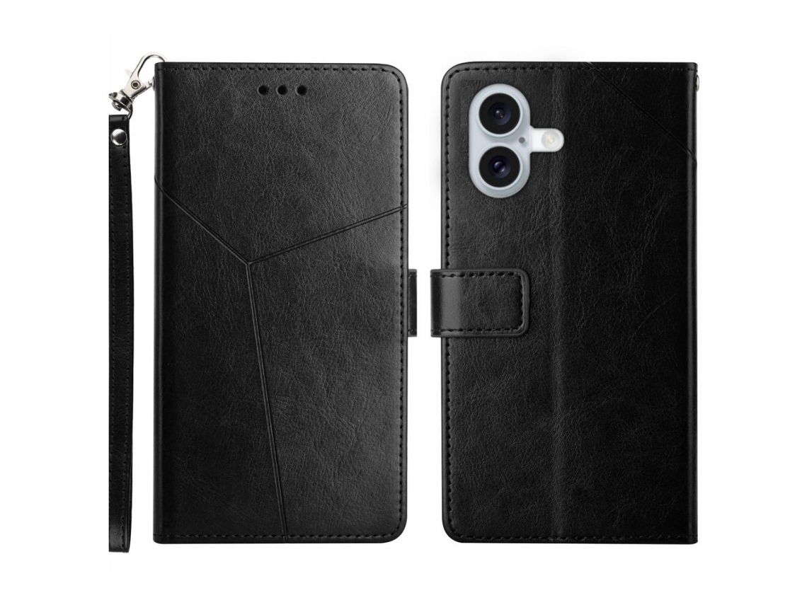 Capa Em Couro Pu, Com Pega, Para Iphone 16 - Preto
