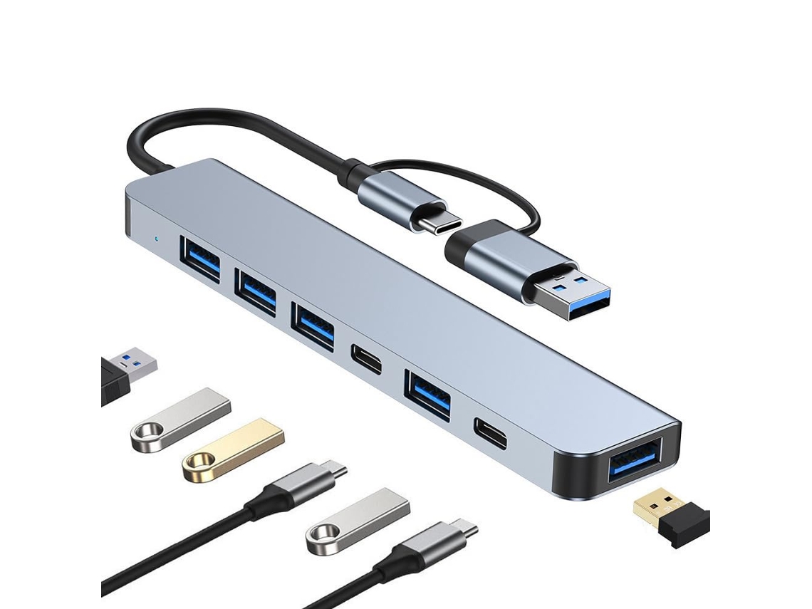 Hub Usb-c 7 Em 1 De Alumínio Com 5 Portas Usb E 2 Portas Usb-c