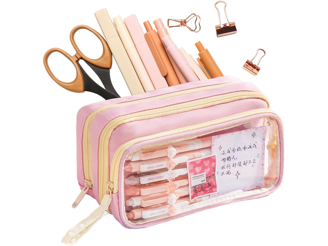 Estojo organizador de 8,86 x 4,72 x 2,76 polegadas com grande capacidade, compartimentos e alça, ideal para artigos de papelaria.