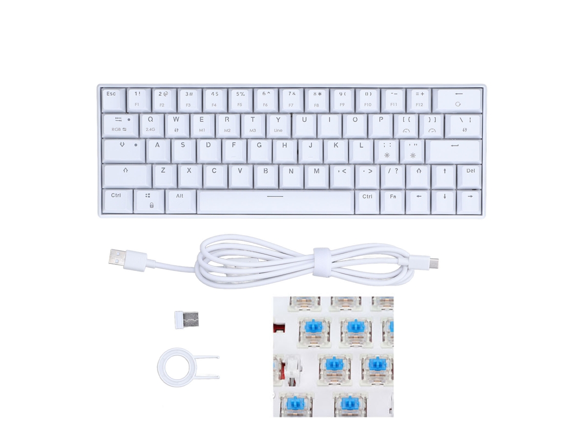 Aetheria teclado Mecânico Gamer 64 Chaves Rgb Wireless 2.4g Bt5.0 Type C Switch Azul Branco Ergonomic