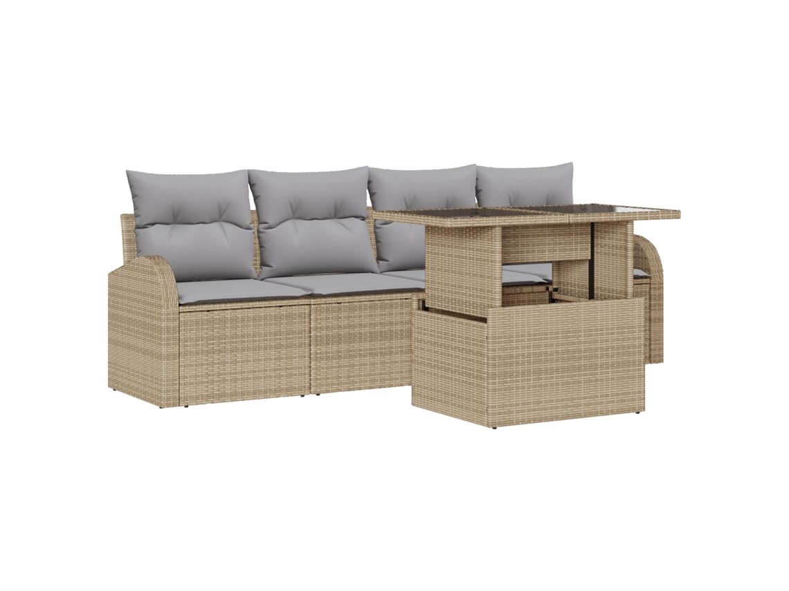 Conjunto 5 Conjunto De Sofá De Jardim Vidaxl Bege Vime Pe (234 X 177 X 85 Cm)