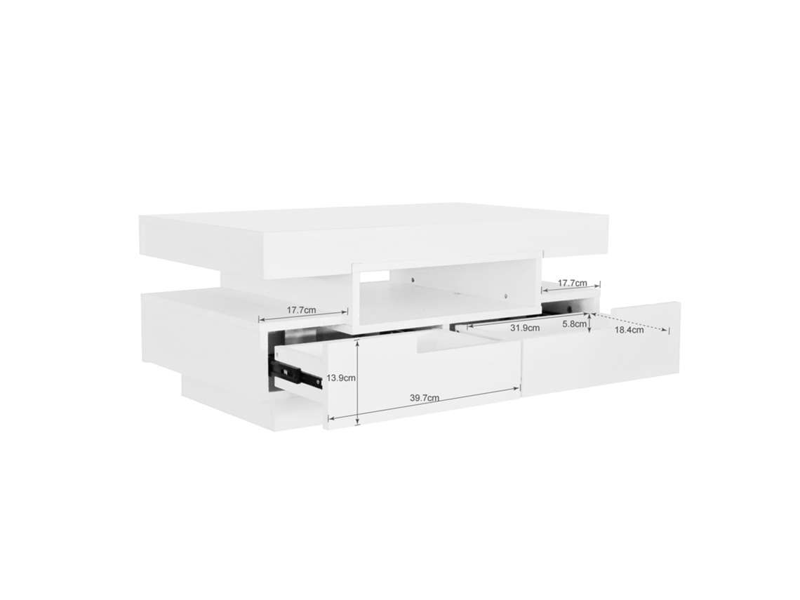 Mesa De Centro Moderna Com Acabamento Brilhante,led,quatro Gavetas E Amplo Espaço De Armazenamento Frontal E Traseiro Echo