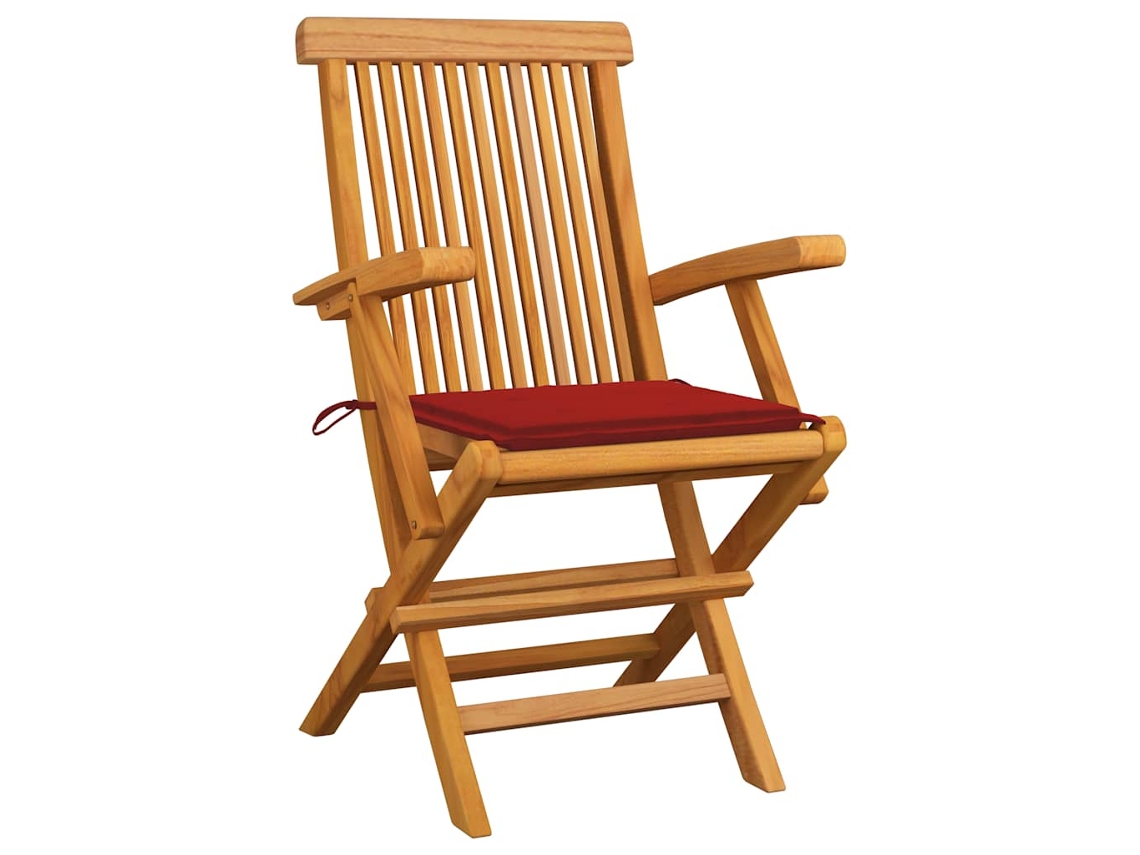 Maison Exclusive - Cadeiras De Jardim C/ Almofadões Vermelhos 3 Pcs Teca Maciça