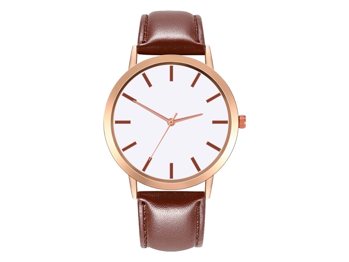 Relógio de Pulso Feminino Analógico de Quartzo com Pulseira Pu Casual Simples (café Escuro)
