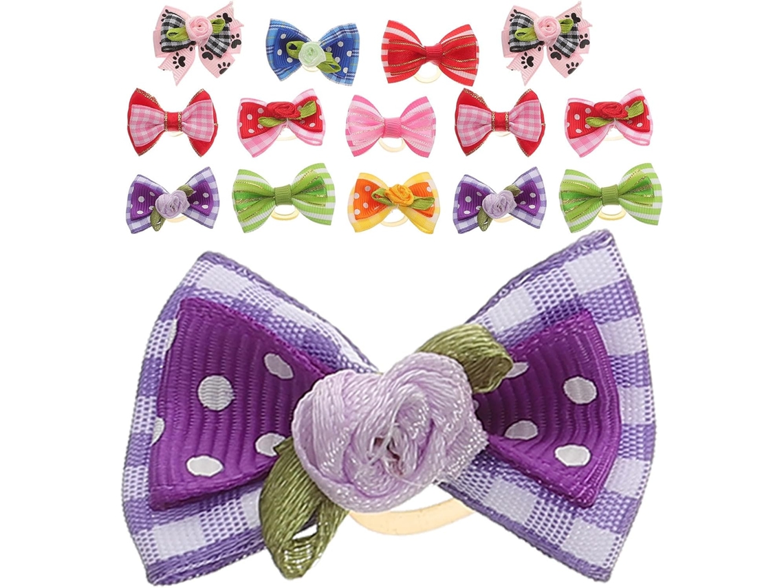 Conjunto De 15 Laços Cabelo Cães Com Flores E Elásticos Macios
