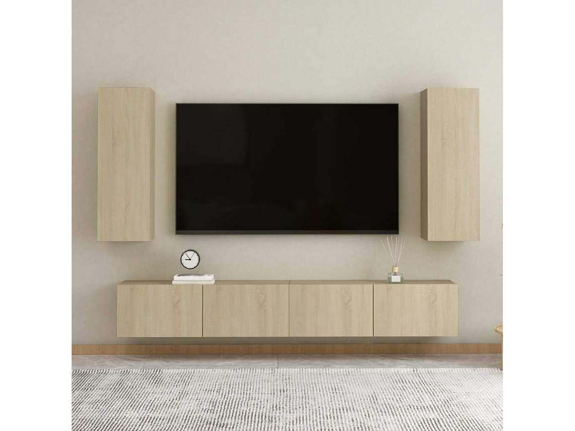 Vidaxl 4pcs Conjunto Móveis De Tv Derivados De Madeira Carvalho Sonoma