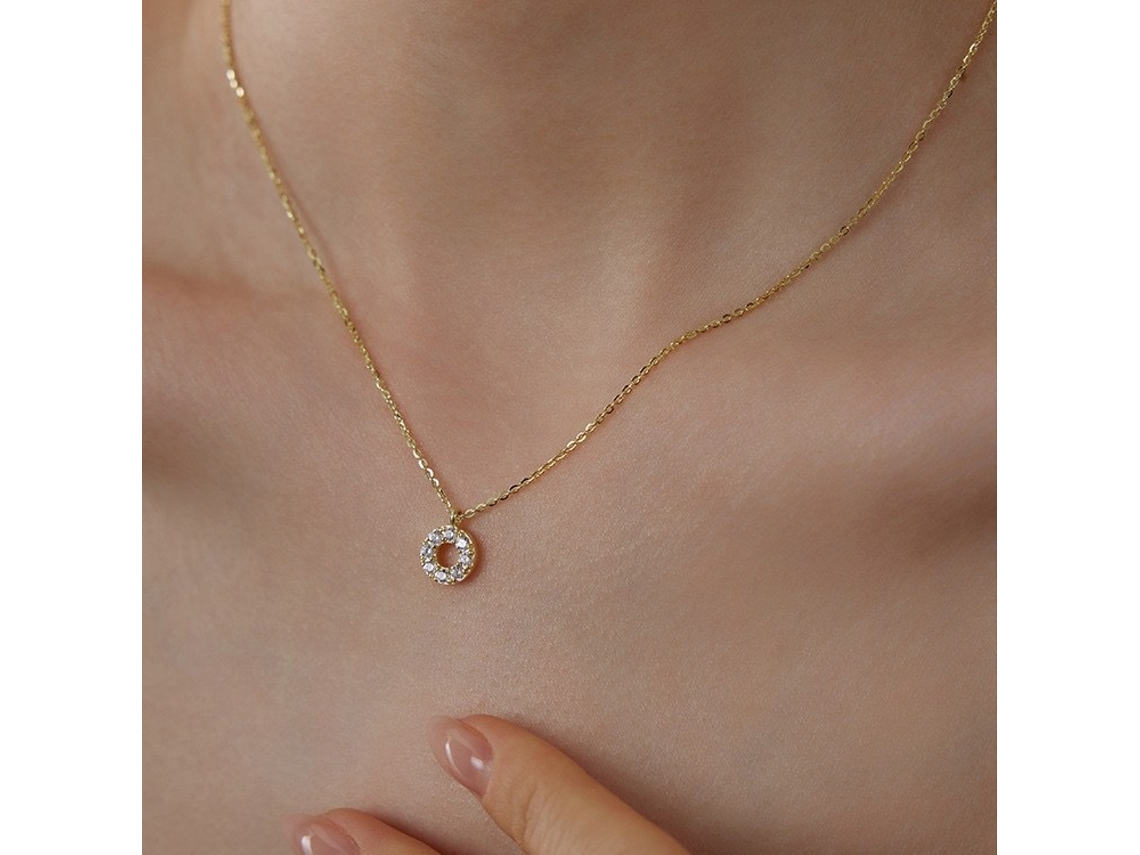 Colar em Prata Pura 925, Pequeno Anel Redondo de Luxo Leve, Brilhante e Simples para o Dia a Dia e Deslocamentos MDUG (dourado)