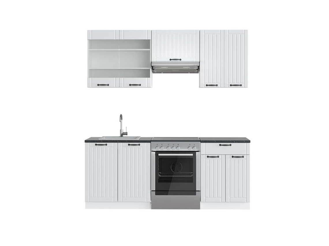 Cozinha Fame-Line, 200 cm, PT Antracite, Country branco/branco, Vicco
