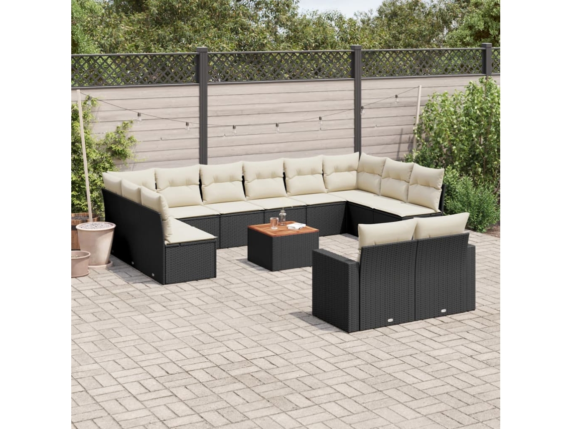 Vidaxl 13 Pcs Conjunto De Sofás De Jardim Com Almofadões Vime Pe Preto