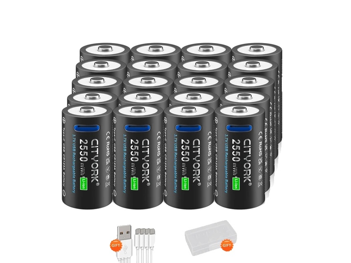 Bateria Recarregável Cr123a, Carregamento Usb Tipo C, Alta Capacidade,20pcs Bateria Oem