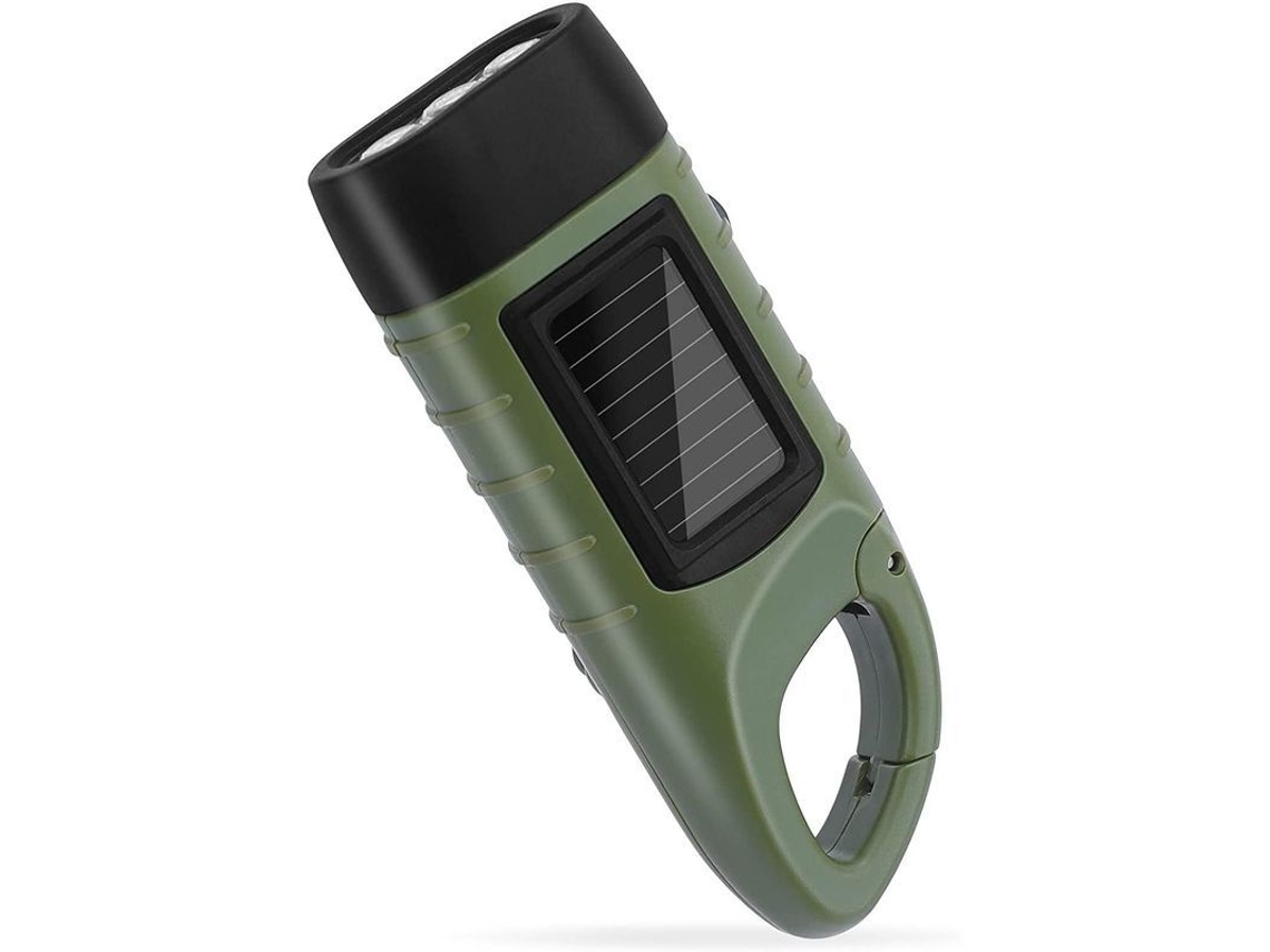 Lanterna De Manivela E Solar, Lanterna Led Portátil Com Gancho Para Camping E Trekking (verde De Exército)