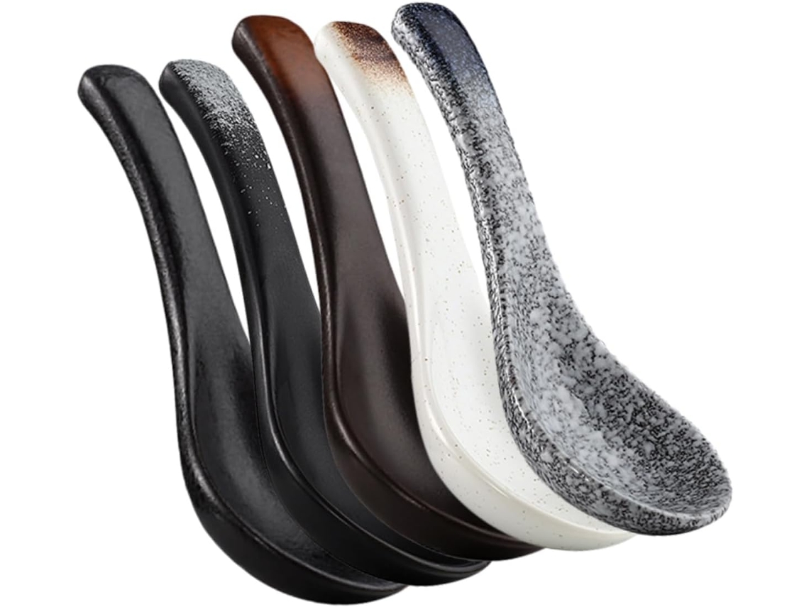 Conjunto De 5 Colheres De Sopa Decorativas Japonesas De Cerâmica, Com