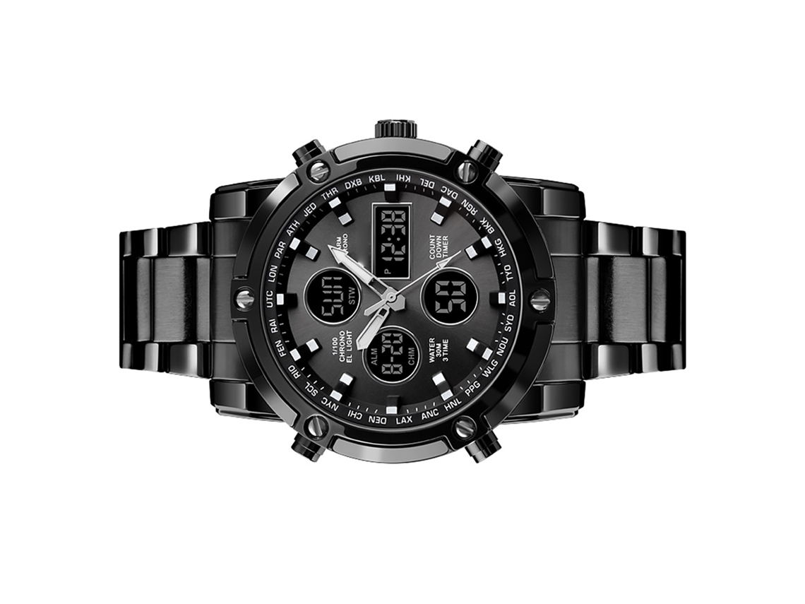 Relógio esportivo masculino Skemi 1389, quartzo, aço inoxidável, à prova d'água.