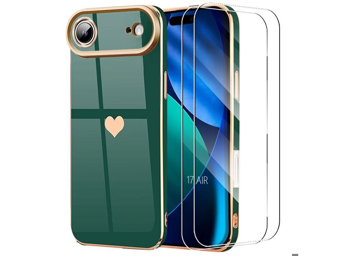 Capa Protetora - E.f.connection - Para Iphone Air - Tpu Com Estampa De Coração Verde Noturno - 2 Películas De Vidro Temperado