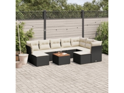 Vidaxl 10 Pcs Conjunto Sofás De Jardim C/ Almofadões Vime Pe Preto