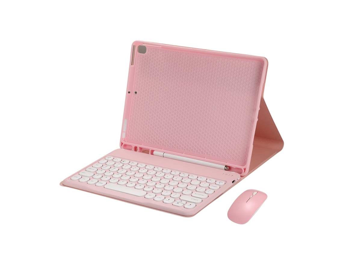 Teclado Para Ipad 9 2021 10,2 Polegadas Ipad 8 7 Air 3 Pro 10,5 Capa Com Mouse Teclas Redondas Coloridas Rosa Teclado Destacável Capa*