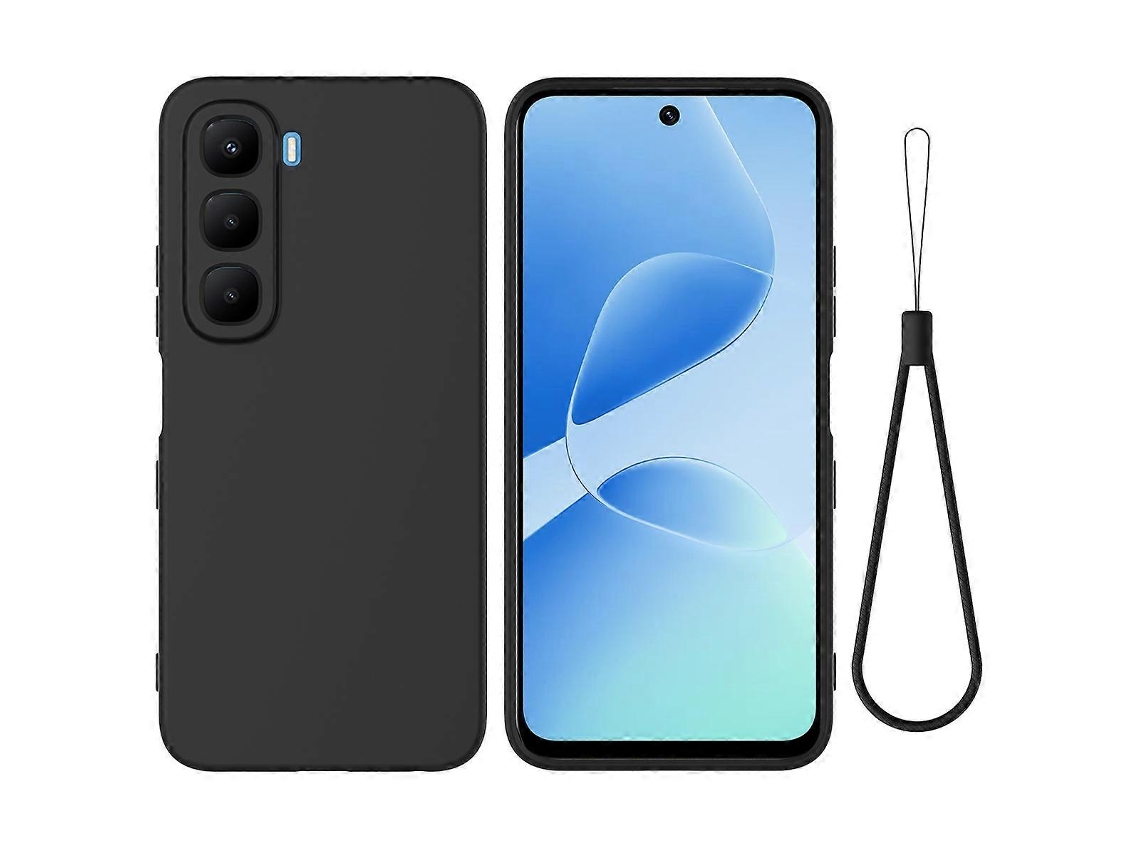 Capa Traseira De Silicone Líquido Tkdaddy Para Infinix Hot 60 Pro 4g Com Alça De Mão, Preta