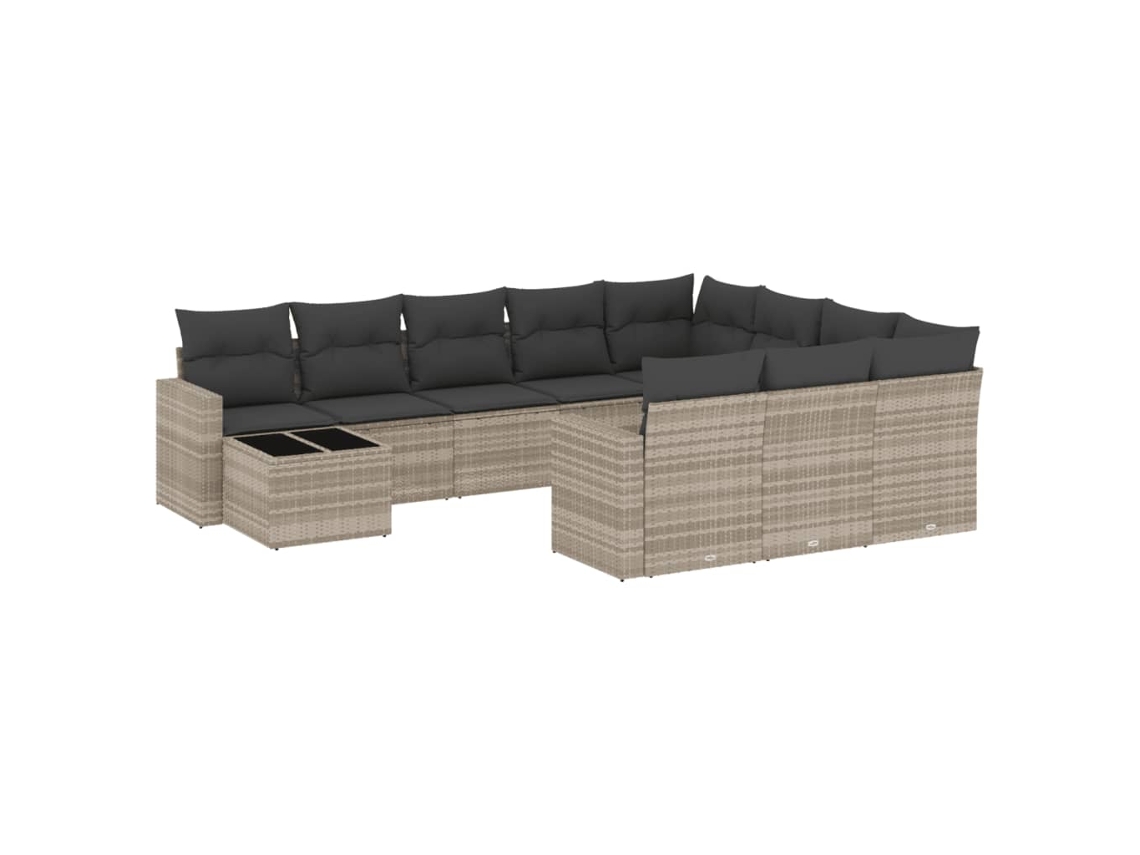 Maison Exclusive - 11 Pcs Conjunto Sofás De Jardim C/ Almofadões Vime Pe Cinzento