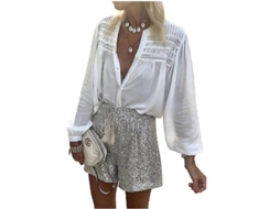 2026-calças Curtas Feminino High Waist Casual Com Strass Brilhantes Qvy M