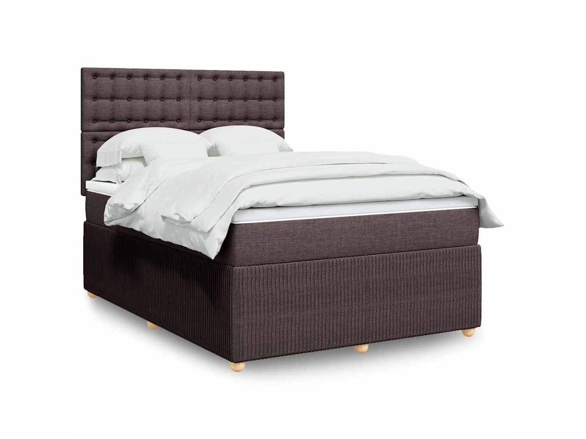 Cama Com Molas/colchão 140x190 Cm Tecido Castanho-escuro