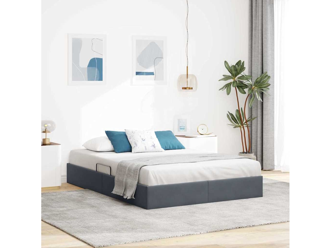 Vidaxl Cama Com Armazenamento Cinzento-escuro 153 X 203 Cm Veludo