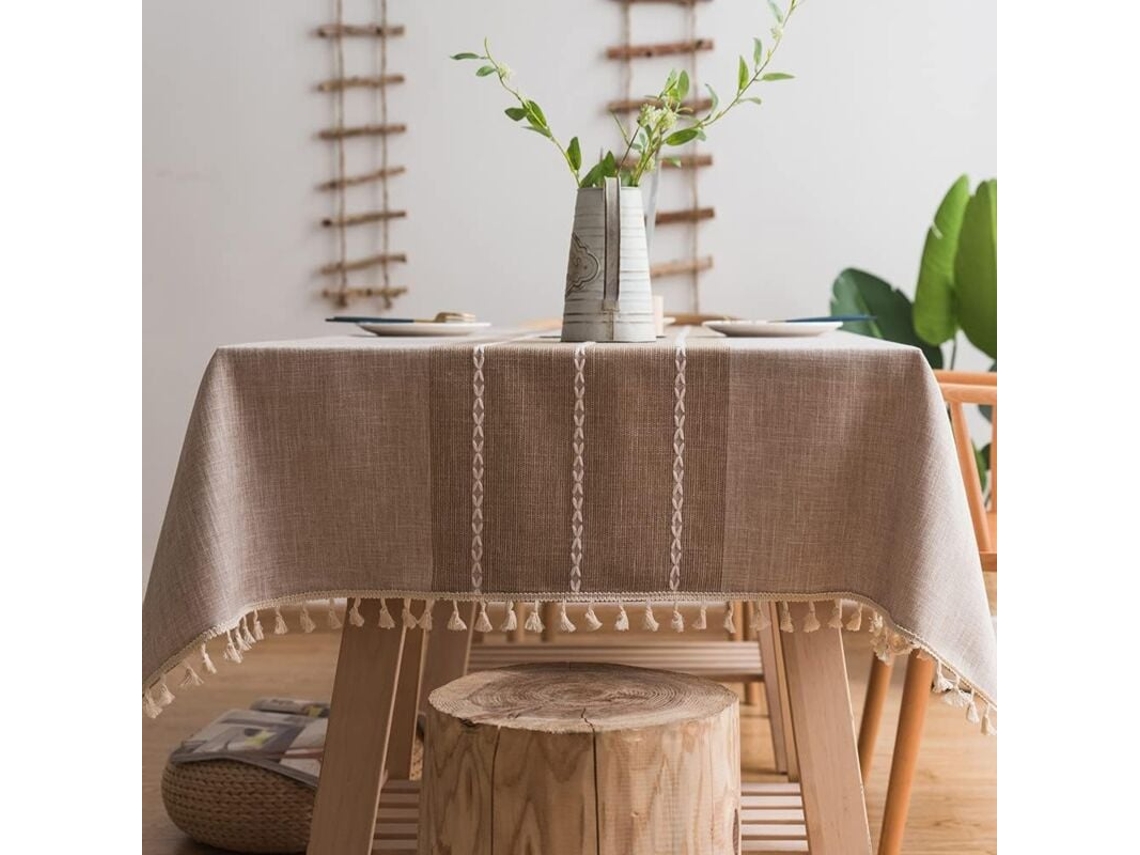 Toalha De Mesa De Algodão E Linho Resistente Para Mesas Retangulares, Toalha De Mesa Com Bordado De Treliça Sólida Para Decoração De Mesa De Cozinha.
