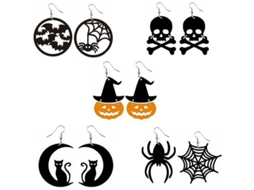 Kit De 5 Pares De Brincos De Halloween Para Mulheres E Meninas Com Aranha, Caveira, Abóbora E Morcego Em Acrílico
