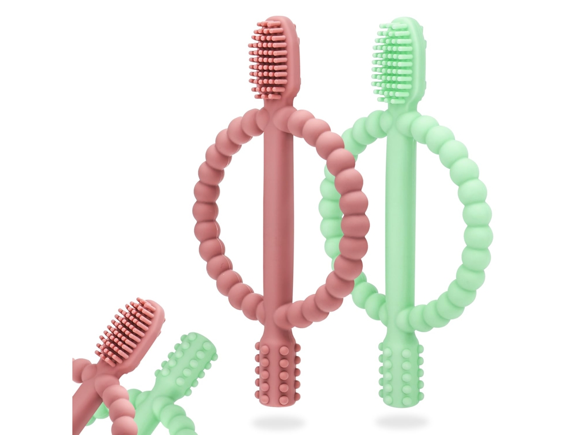 Mordedor Bebé Tipo Escova EIFSON 0 12 Meses Alivio Gengivas com Pega (verde+rosa Escuro)