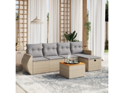 Vidaxl 6 Pcs Conj. Sofás Jardim C/ Almofadões Vime Pe Bege Misturado