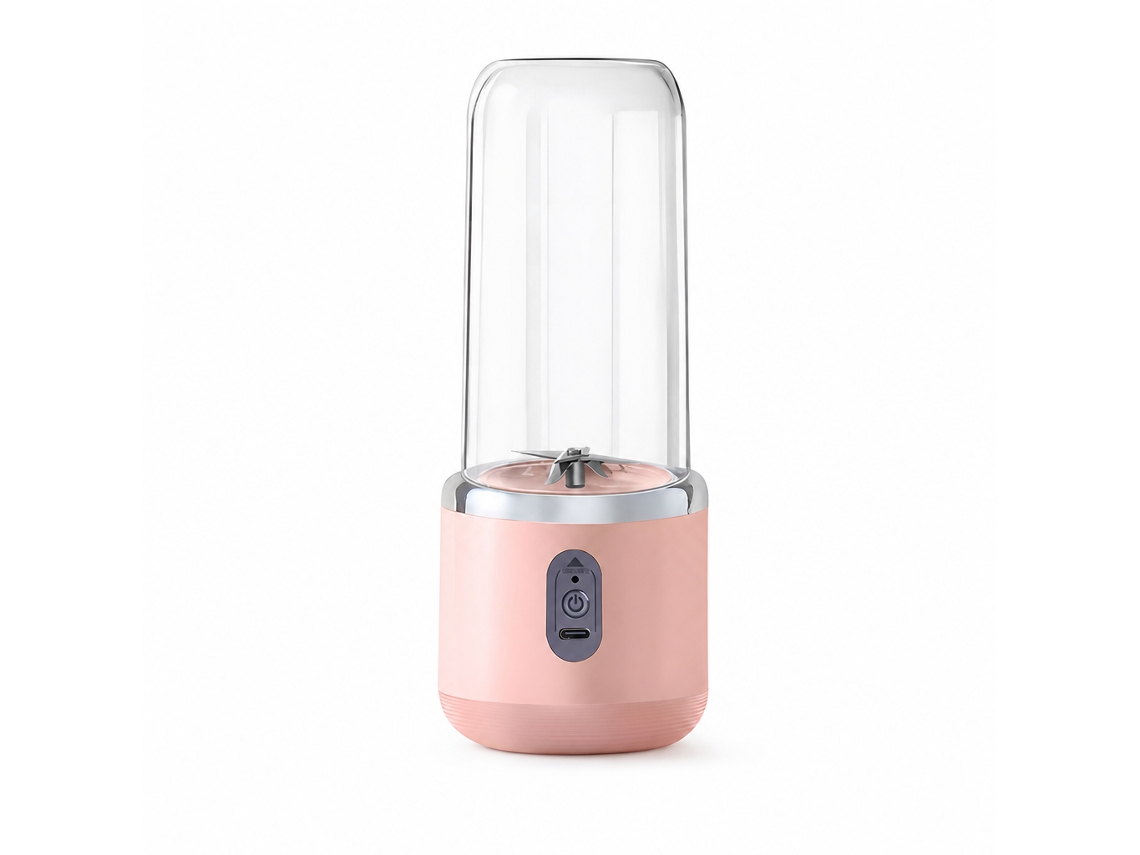 Liquidificador Portátil Recarregável Rosa, Copo Individual Com Tampa, 6 Lâminas, 40 W, Bateria 1500 Mah, Usb-c