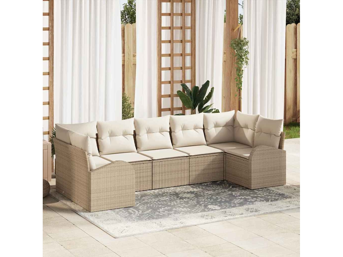 Vidaxl Conjunto De Sofá De Jardim 7 Pcs Bege E Branco Vime Pe