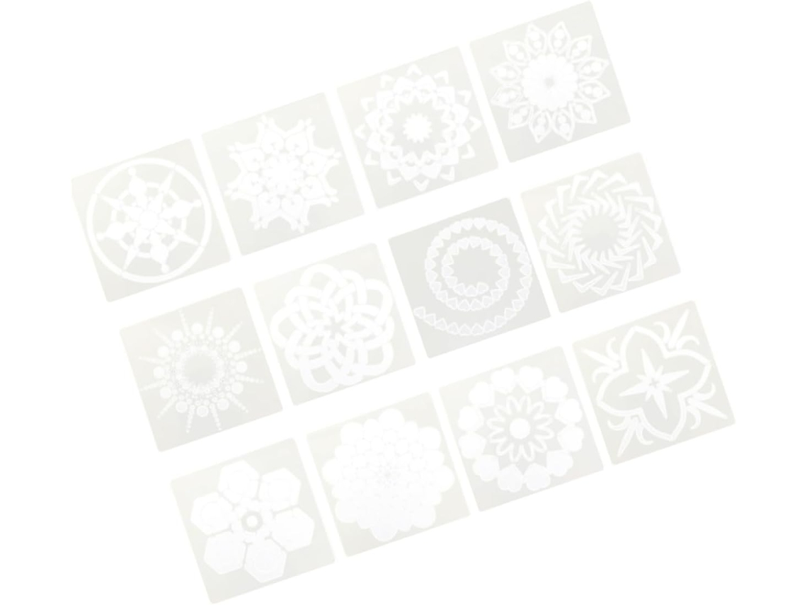 Conjunto De 12 Estênceis De Mandala Brancos Para Pintura, Desenho E Criação De Padrões Vazados.