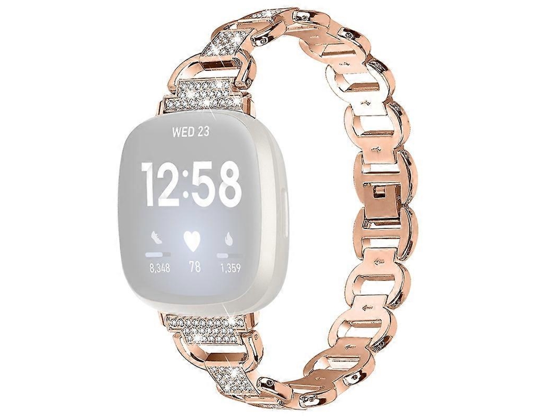 Pulseira De Relógio De Liberação Rápida Para Fitbit Versa 4/sense 2, Metal, Decorada Com Strass. Olysi Shop