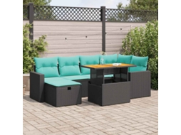 Vidaxl 7 Pcs Conj. Sofás Jardim C/ Almofadões Vime Pe/acácia Castanho
