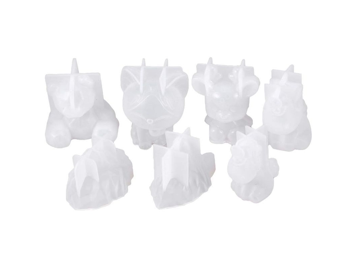 Rebe-7 Moldes de Silicone para Resina com Animais para Cera e Artesanato DIY: Urso, Unicórnio, Veado, Gato, Leão, Lobo