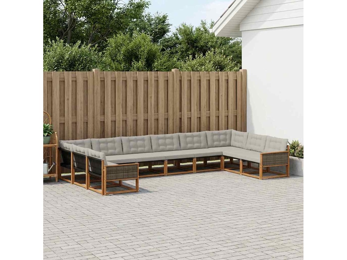 Vidaxl Conjunto De Sofás Para Exterior 10 Pcs Natural E Cinzento-claro