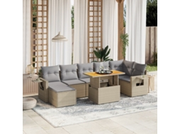 Vidaxl 8 Pcs Conjunto De Sofás P/ Jardim Com Almofadões Vime Pe Bege
