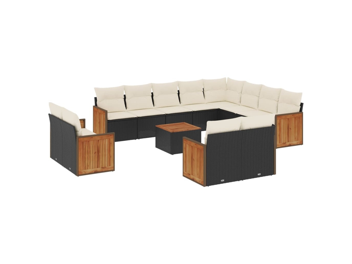 Conjunto 13 de sofás de jardim com almofadões VIDAXL vime PE preto