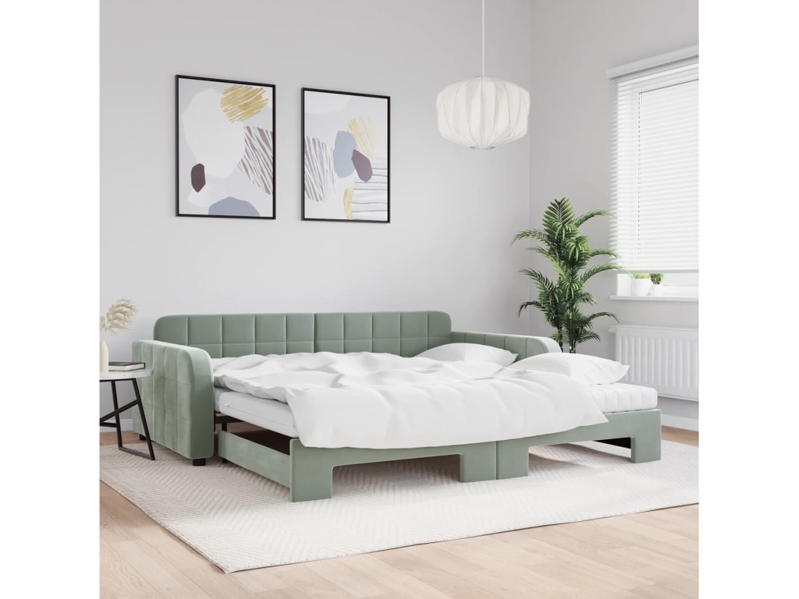 Vidaxl Sofá-cama C/ Gavetão E Colchões 100x200cm Veludo Cinzento-claro