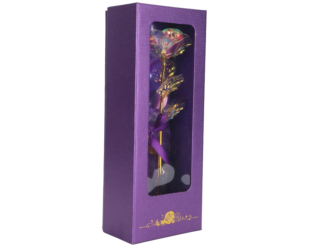 Flor Rosa Transparente com Base de Amor Box Roxo