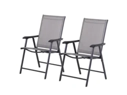 2 Cadeiras Jardim Dobráveis, Metal Texteline, Braços. Cinza