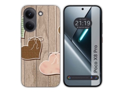 Capa Tumundosmartphone De Silicone Para Xiaomi Poco X8 Pro 5g Com Estampa De Corações De Madeira
