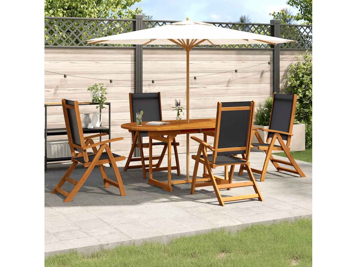 Vidaxl 5 Pcs Conjunto De Jantar Para Jardim Acácia Maciça E Textilene