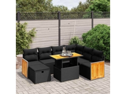 Vidaxl 8 Pcs Conjunto Sofás De Jardim Com Almofadões Vime Pe Preto