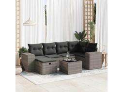 Vidaxl 7 Pcs Conjunto Sofás P/ Jardim C/ Almofadões Vime Pe Cinzento