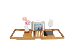 Prateleira Para Banheira Em Bambu Extensível 70-105cm - Bandeja Com Porta Celular, Livros E Copos